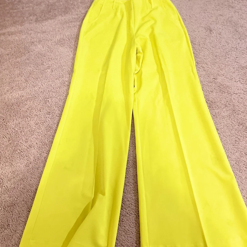 Pre-owned Hanifa Jade Lime Green Wide Leg Pants - Large - Picture 2 of 4